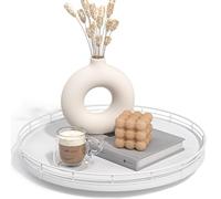 13" Oak Wood Decorative Tray for Home Decor, Tray for Coffee Table Decor Perfume Nightstand Vanity Bathroom Trays for Counter Candle Jewelry Makeup Farmhouse Table Centerpiece for Dining Room White