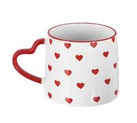 13 Oz Mug with Heart Handle, Ceramic Engraved-Red-Heart Novelty Mugs for Latte Tea Milk Cocoa, Romantic Birthday Anniversary Wedding Engagement Couple Gifts Home Office Mothers Day Present, White