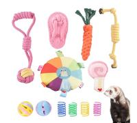 13 Pack Ferret Toys Set, Durable Colorful Chew Teething Rope Squeaky Interactive Sound Chewing Balls Exercise Scratch Toys for Ferrets Rat Small Animals (Multicolour)