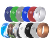 13 Pack-Personalized Logo/Pattern/Design and Text Silicone Rings 8.7mm Breathable Rubber Comfort Fit Domed Engagement Promise Rings Wedding Band,Size 7-14, Silicone, Agate