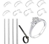 13 Pack Ring Size Adjuster for Loose Rings Size A-Z Silicone Spiral Invisible Ring Tightener Guard Clip or Any Jewelry Cloth, Transparent Resizer for Men and Women with Ring Sizer Measuring Belt