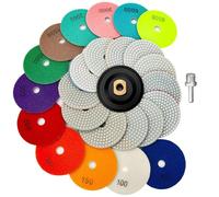 13 Packs 4 Inch Diamond Polishing Pads with 5/8’’-11 Backer Pad 12PCS Wet/Dry Polish Pad Kit for Drill Grinder Polisher 50-8000 Grit Pads for Granite Marble Concrete Stone Countertop Quartz Polishing