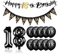 13 PCS 18th Birthday Decorations for Boys Set, 1 Happy 18th Birthday Banners 10 PCS 18 Birthdays Balloons 2 Black Number Balloons, 18 Birthdays Decorations for Girls Balloon Banners