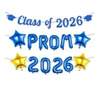 13 Pcs 2026 Graduation Balloons Decorations, 16 Inch PROM 2026 Foil Letter Number with 18 Inch Blue Gold Star Balloons for High School College Graduation Gift Retirement Ins Photo Party Supplies