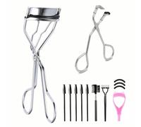 13 Pcs 7 in 1 Eyelash Curler Kit, Lash Curler with 3 Silicone Refill Pads, Partial Curler, Eyelash Brush, Eyelash Comb, 5 Disposable Brushes, and Assist Clip, Portable Makeup Tool for All Eye Shapes