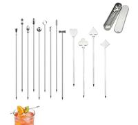 13 Pcs Cocktail Sticks, Stainless Steel Cocktail Picks, Reusable Cocktail Accessories for Martini Olive Skewers Bar Barbecue Snacks Fruit Bloody Mary Drink(with Box)