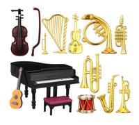 13 Pcs Dollhouse Musical Instruments 1:12 Scale, Miniature Grand Piano Violin Harp Guitar Drum Set, Mini House Music Room Decor Action Figure Props, Tiny Ornament Accessories for Kids Adults