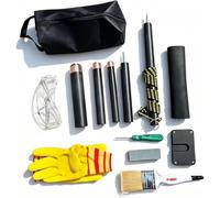 13 Pcs Flint Knapping Tools, Obsidian Crafting Kit, With Copper Hammer, Pressure Flaker, Leather Pad, Safety Goggles, Gloves & Storage Bag For Beginners & Pros Black