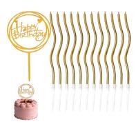 13 PCS Gold Cake Decorations Kit, Gold Happy Birthday Cake Topper and Spiral Patterns Birthday Candles for Cakes, Suitable for Birthdays Parties and Family Celebrations