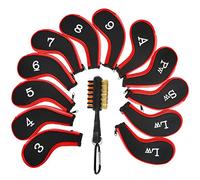 N/A 13Pcs Golf Iron Head Cover with Golf Club Brush,Number Print with Long Zipper Neck,Golf Iron Protector Wedge Headcovers,for Nike,Callaway,Taylormade,Titleist(Red), OneSize,158124
