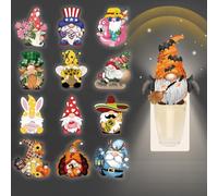 13 Pcs Interchangeable Gnome Fragrance Plug in with Night Light, Compatible with Bath and Body Works, Holiday Seasonal Gnome Light Decor with Magnet Pieces for Patriotic Halloween Thanksgiving