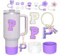 13 Pcs Letter Cup Accessories Set for Stanley Straw Cover Silicone Boots Compatible with Stanley Tumbler 30 oz 40 oz Personalized Initial Name ID A-Z Letter Charm Letter Stickers for Women Girls(P)