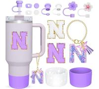 13 Pcs Letter Cup Accessories Set for Stanley Straw Cover Silicone Boots Compatible with Stanley Tumbler 30 oz 40 oz Personalized Initial Name ID A-Z Letter Charm Letter Stickers for Women Girls(N)