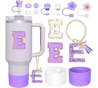 13 Pcs Letter Cup Accessories Set for Stanley Straw Cover Silicone Boots Compatible with Stanley Tumbler 30 oz 40 oz Personalized Initial Name ID A-Z Letter Charm Letter Stickers for Women Girls(E)