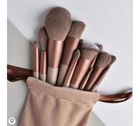13 Pcs Makeup Brush Set with Travel Pouch - D.Sirez's Professional Synthetic Makeup Brushes for Foundation, Powder, Eyeshadow etc. - Soft Vegan Bristles, Perfect for Beginners & Gift Set (Brown)