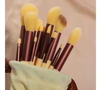 13 Pcs Makeup Brush Set with Travel Pouch - D.Sirez's Professional Synthetic Makeup Brushes for Foundation, Powder, Eyeshadow etc. - Soft Vegan Bristles, Perfect for Beginners & Gift Set (Yellow)