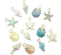 13 Pcs Mixed Starfish, Shell Pendants, DIY Charms, Sea Necklace Pendants for Women, Jewelry, Handmade, Nautical Shell, Enamel, Craft Supplies and Creative, Bead Weaving and Jewelry Making
