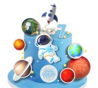 13 PCS Outer Space Cake Topper Happy 7th Birthday Astronaut Planet Rocket Cake Decorations Set for Boys Girls Outer Space Themed Party Kids Birthday Party Baby Shower Supplies