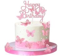 13 Pcs Pink Butterfly Cake Decorations 3D Pink Happy Birthday Cake Topper Birthday Cakes Toppers Butterfly Cupcake Topper for Girls Women Butterflies for Party Wedding Cakes Decor