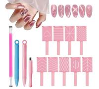 13 Pcs Pink Cat Eye Nail Magnet Cat Eye Gel Nail Polish Magnet Wand Double-Ended Nail Design Tools 9 Stripe Nail Magnet Plates with Different Patterns, Nail Art Accessories for DIY Nail Studio