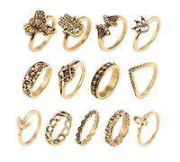 13 Pcs/Set Vintage Crown Big Palm Elephant Shaped Hollow Ring Set Knuckle Ring, Ancient Color Convenient Handled