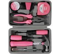 13 Pcs Small Tool Kit for Women Men Household Mini Tool Sets DIY Hand Tool Home Repair Tool Box with Tools Included Hammer Allen Key Set Electrical Tape Screwdriver Test Pen Wire Plier Bits Pink