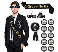13 Pcs Stag Do Accessories Men, Groomsman Gift, Black Gold Groom Sash Badge Set With Groom To Be Sash Glasses Groom Team Badge For Men Bachelor Party Accessories For The Last Night Before The Wedding