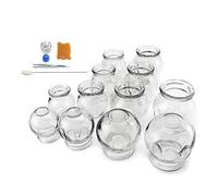 拔罐 13 pcs Thick Medical Grade Glass Cupping Therapy Set (12pcs Multiple Sizes) + Portable Silicone (1pc) / fire Glass Cupping jar for Professionals KT00092+KT00104-16 Piece Set