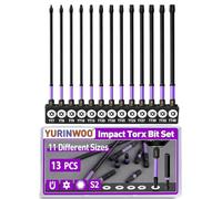 13 Pcs Torx Screwdriver Star Bit Set, 6" (150mm) Long Star Magnetic Screwdriver Bits, 1/4" Hex Shank S2 Steel Tamper Proof Torx Bit with Storage Box, for Automotive, Electronics, Appliances