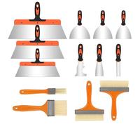 13 Pcs Wallpaper Scrapers Set, Stainless Steel Drywall Hand Tool Kit Includes 9 Putty Knife 4 Paint Brush Paint Scraper Metal Spackle Knives Paint Tools for Decals Drywall Finishing Plaster Scraping