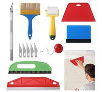 13 Pcs Wallpaper Smoothing Tool Kit, with Squeegee, Brush, Seam Roller, Measure Tape, Vinyl Cutter, Craft Cutter and 5 Replacement Blades for Contact Paper, Glass Film