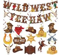 13 Pcs Western Party Decorations Kit, Wild West Cowboy Theme Decorations with Yee Haw Banner, Foil Hanging Swirls, Ceiling Streamers for Cowboy Birthday Party, Baby Shower, Old West Themed Events