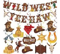 13 pcs Western Party Decorations,Wild West Cowboy Banner,Western Party Hanging Decorations,Foil Hanging Swirls Streams,Wild West Party Accessory,for Rodeo Western Birthday Party Supplies