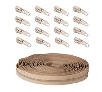 13 PCS zips for Sewing, Invisible Zip 5m Continuous Zip,Zippers for Sewing with 12 Zipper Heads,Nylon Coil Zippers Replacement Bulk Sewing Zipper for Dresses Skirts Pillows or Sewing (Beige)