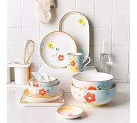 13-Piece Dinnerware Sets, Cute Creative Plate and Bowl Set, Western Porcelain Set, Dishwasher and Microwave Safe, for 6 People