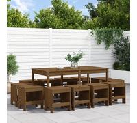 13 Piece Garden Dining Set White Solid Wood Pine