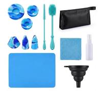 13 Piece Glass Cleaning Kit, Reusable Glass Cleaner Kit with Silicone Brushes, Cleaner Spray, Plugs & Caps, Mat, Folding Funnel, Microfiber Towel & Storage Bag, Effortless Cleaning & Easy Storage