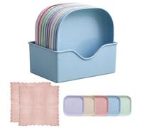 13-Piece Kitten Bowls Set, Whisker Friendly Cat Bowls and Cat Dishes, Organised Feeding Solution with Ten Shallow Cat Food Bowls, Blue Storage Base and Two Cleaning Cloths for Multiple Cats
