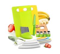 13-Piece Montessori Kitchen Toy Set, Real Cooking Tools for Toddlers with Child-Safe Knives & Crinkle Cutter, Educational Cutting Board