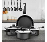 13-Piece Nonstick Cookware Set, Durable Iron Set Pots and Pans Set with Frying Pan, Soup Pot & Saucepans, Glass Lids, Heat-Resistant Handles, Complete Kitchen Cooking Set