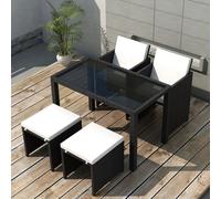 vidaXL Outdoor Dining Set 5 Piece with Cushions Poly Rattan Black Garden Set