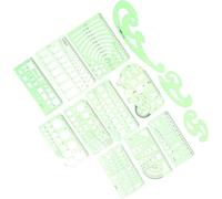 13-Piece Plastic Drawing Templates Set with Geometric Stencils and Technical Rulers for Architecture, Design, Office