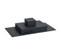 Argon Tableware Rectangle Slate Placemats, Drink Coasters & Platter Set - 13pc - Black Natural Slate Dinnerware Place Settings Dining Mats for Kitchen, Home, Bar, Restaurant, Weddings, Events