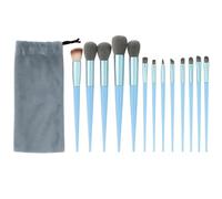 13-Piece Sky Blue Makeup Brush Set - Travel Pouch Soft Bristles Face Eye Brushes - Foundation Powder Blending Contour Eyeshadow Lightweight Handle Kit for Women Daily Use (Blue Brush & Bag)