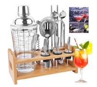 13 Pieces Cocktail Making Set, Cocktail Shaker Set Barware Glass Cocktail Shaker with Recipes On Side Bar Tool Set Bartender Kit with Display Stand for Home & Bar