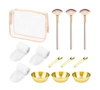 13 Pieces Esthetician Supplies Set, Cosmetic Fan Brush for Facial with Headband, Mixing Bowls, Makeup Spatula & Clear Zippered Cosmetic Bag, Skincare Applicator Tool (Gold, White, and Pink)