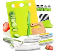 13 Pieces Kitchen Knife Set-Kids Montessori Kitchen Set Cooking Sets Age 3+ Real-Toddler Safe with Plastic Toddler Safe Knife Crinkle Cutter Kids Cutting Board Birthday Gift