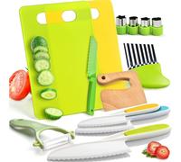 13 Pieces Kitchen Knife Set-Kids Montessori Kitchen Set Cooking Sets Real-Toddler Safe with Plastic Toddler Safe Knife Crinkle Cutter Kids Cutting