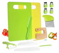 13 Pieces Montessori Kitchen Tools for Toddlers-Kids Cooking Sets Real-Toddler Safe Knives Set for Real Cooking with Plastic Toddler Safe Knives Crinkle Cutter Kids Cutting Board