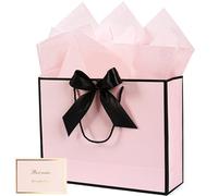 13’’ Pink Gift Bag, Large Gift Bag Set with Tissue Paper and Greeting Card, Portable Gift Bags with Handles for Girls Women, Pink Paper Bag for Birthday Party Valentine's Day Wedding, 13 x 10 x 4 inch